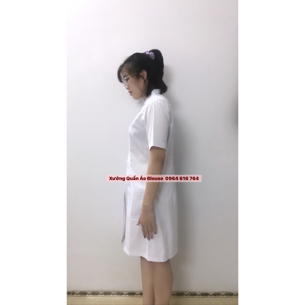 Áo blu nữ điều dưỡng, y dược dáng trùm mông, Áo blouse Spa, thẩm mỹ viện
