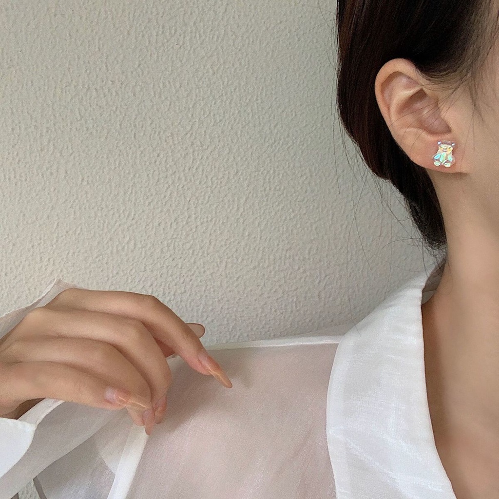 Đôi bông tai hình gấu hoạt hình bằng nhựa resin acrylic màu kẹo dễ thương cho bé gái