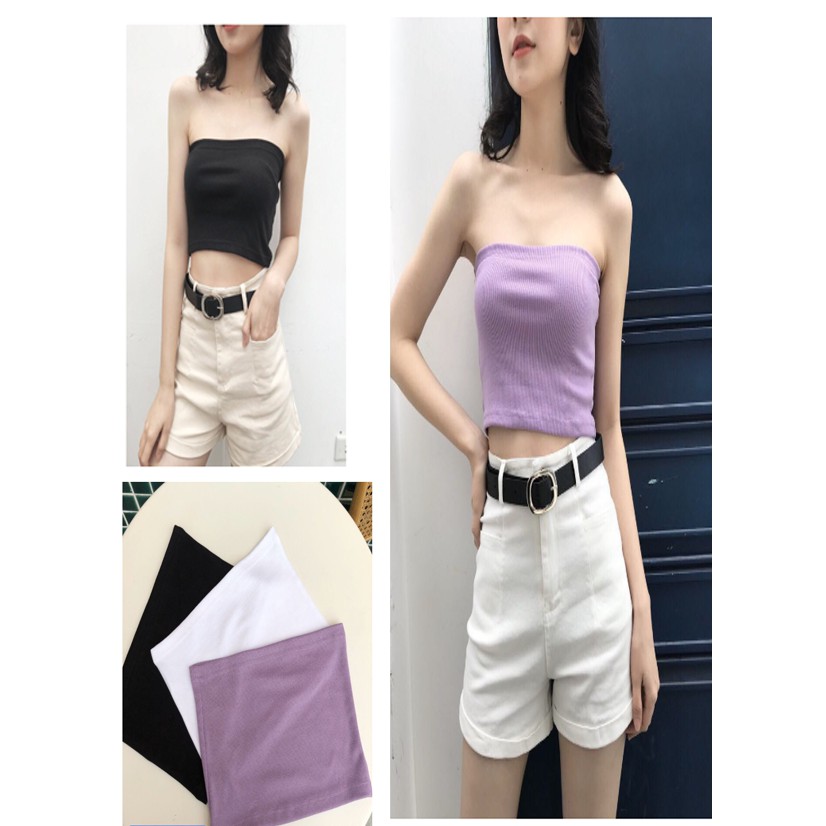 Áo Quây Ngực Len Tăm Nữ 🌸 Croptop thun dáng ôm màu đen trắng tím SIÊU HOT 🌸