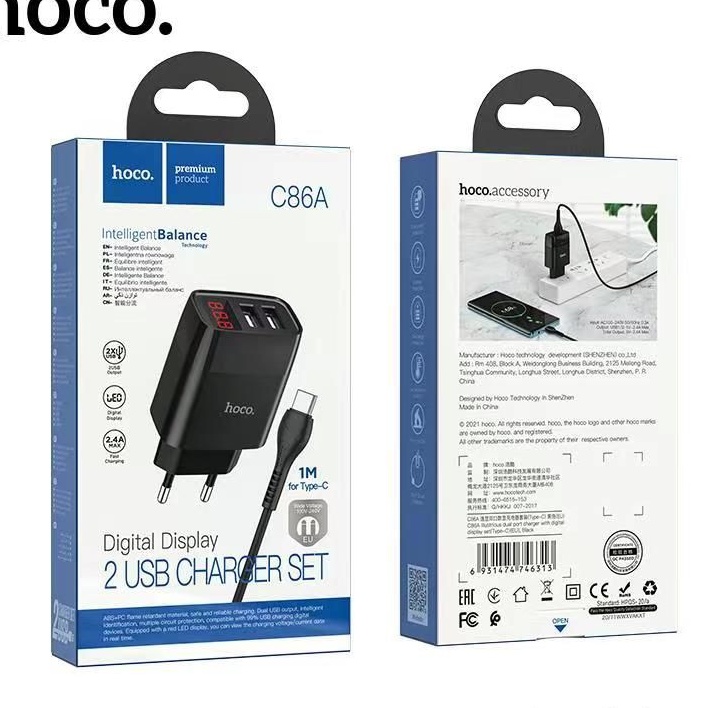 Cốc sạc 2 cổng/Bộ cốc cáp sạc Hoco C86/C86A 2.4A