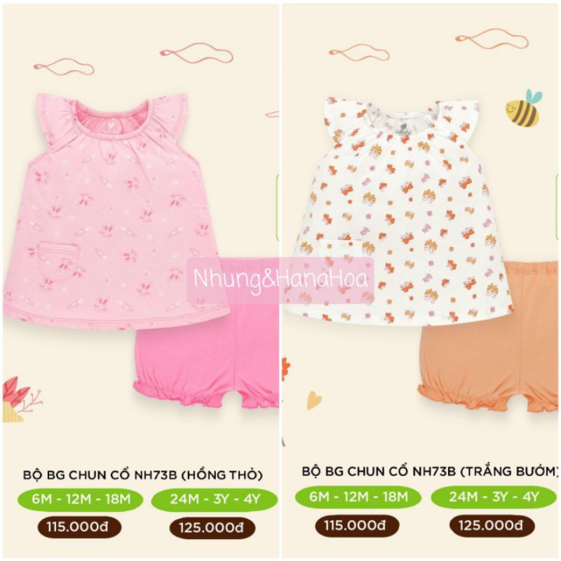 Lullaby- Bộ bé gái chun cổ tay hến NH73B- 2 màu- 6M-3Y