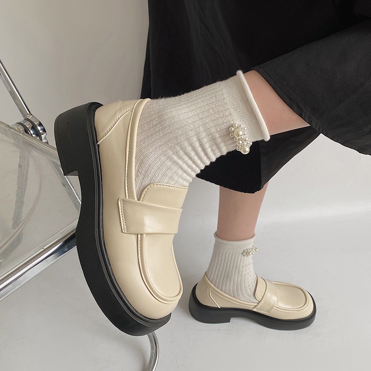 Giày Lười Da Đế Dày Phong Cách Retro Anh Quốc 2022 Cho Nữ Mã 35-40
