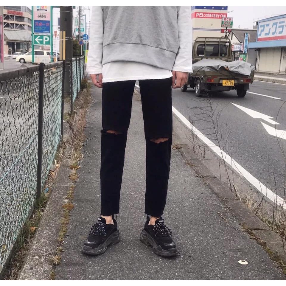 QUẦN JEAN ĐEN RÁCH GỐI