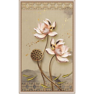 Tranh dán tường Tranh dán tường combo 2 tranh hoa sen kích thước 40cm x 60cmx 2tranh