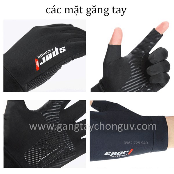 Găng tay chống nắng đi xe máy hở 2 ngón | Bao tay xe máy hở ngón size 45-70kg cho nam nữ, vải lụa băng mỏng mát GSUN HN