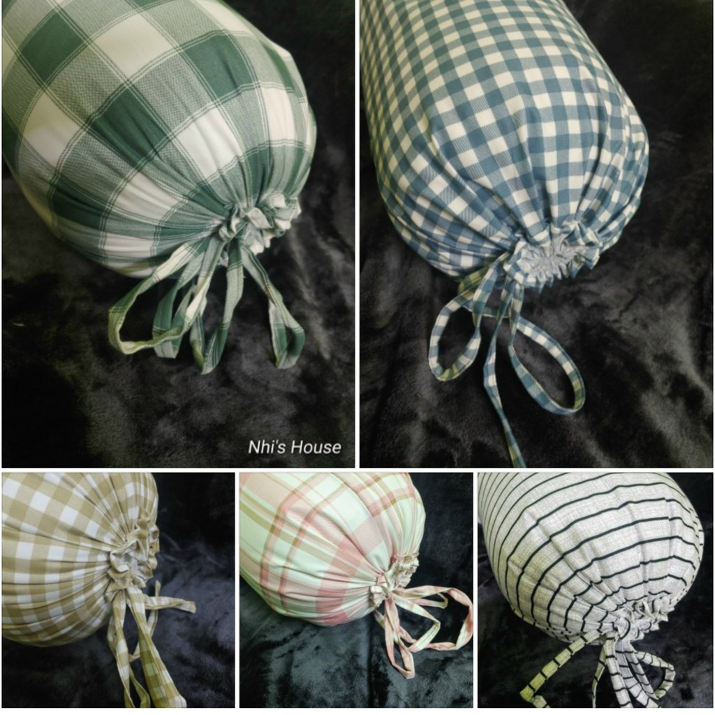 Vỏ Gối Ôm Cotton Tici Kẻ Có Riềm Bèo kích thước 35x100cm (Vỏ ôm theo bộ ga gối cotton tici kẻ)