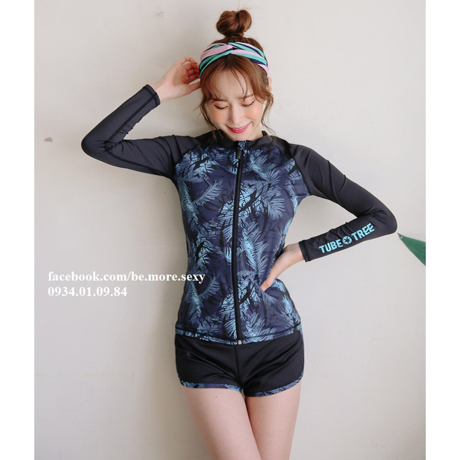 Đồ bơi nữ dài tay Hàn Quốc khoác đen họa tiết | BigBuy360 - bigbuy360.vn