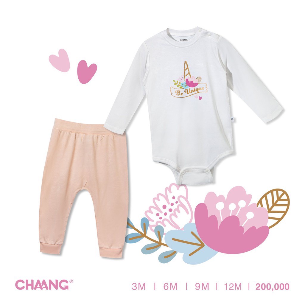 [ CHAANG - DINO &amp; PONY ] Bộ bodychip dài tay cho bé từ sơ sinh đến 12 tháng