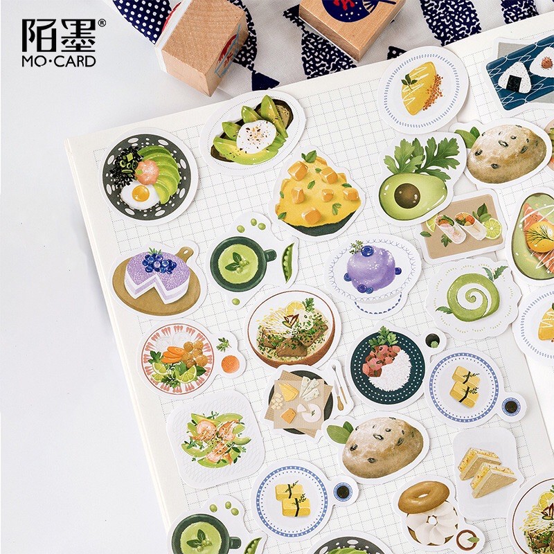Bộ 45 stickers hình các món ăn trang trí sổ tay