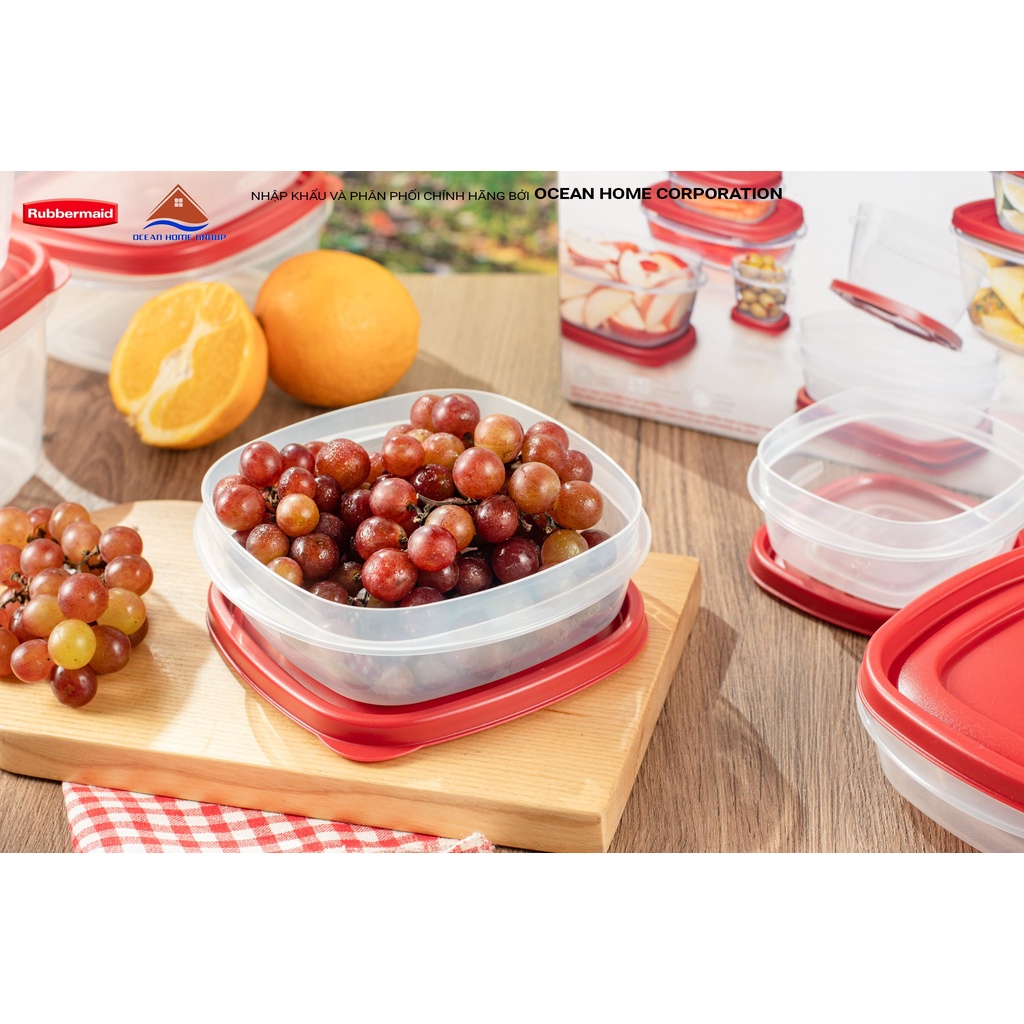 Bộ hộp 12 size đựng thực phẩm RUBBERMAID CHÍNH HÃNG có nắp màu đỏ bằng nhựa PP cao cấp