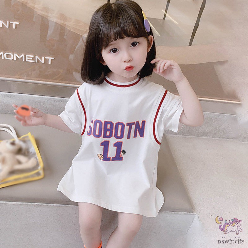 Đầm thể thao ngắn tay phối màu sắc phong cách Hàn Quốc cho bé gái