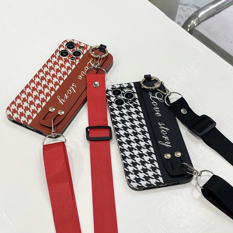 Ốp Điện Thoại Chống Rơi Họa Tiết Kẻ Sọc Kèm Dây Đeo Dành Cho iPhone 13 12 11 Pro Max Plus