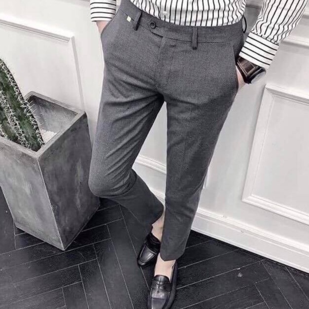 Quần hàn quốc cao cấp baggy nam vải Quần Tây nam Ghi Đậm dáng trẻ vải không xù LQA0020