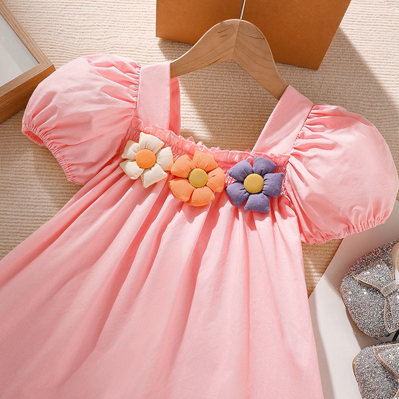 Đầm Công Chúa Tay Ngắn Phồng Mẫu Mới 2023 Phong Cách Hàn Quốc Thời Trang Mùa Hè Cho Bé Gái