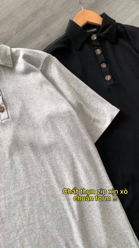 Đầm suông polo tay lỡ chất thun zíp- váy nữ cổ đức dáng dài rộng về màu đen xám phong cách ulzzang hàn quốc | BigBuy360 - bigbuy360.vn