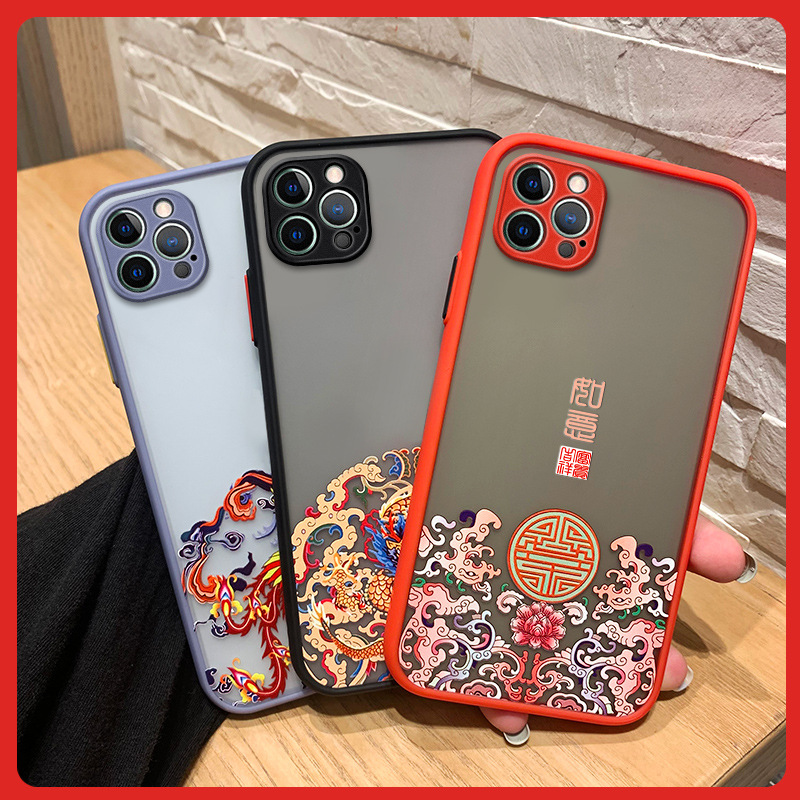 Xiaomi mobile phone painted Chinese trendy skin-feel frosted all-inclusive fine hole lens protective cover for Xiaomi series mobile phones