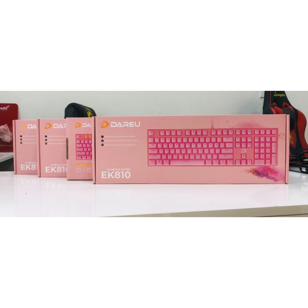 Bộ Bàn Phím Cơ Dareu  EK810 Pink Switch LED RGB - Bàn Phím Gaming Màu Hồng Chính Hãng Bảo hành 24 Tháng