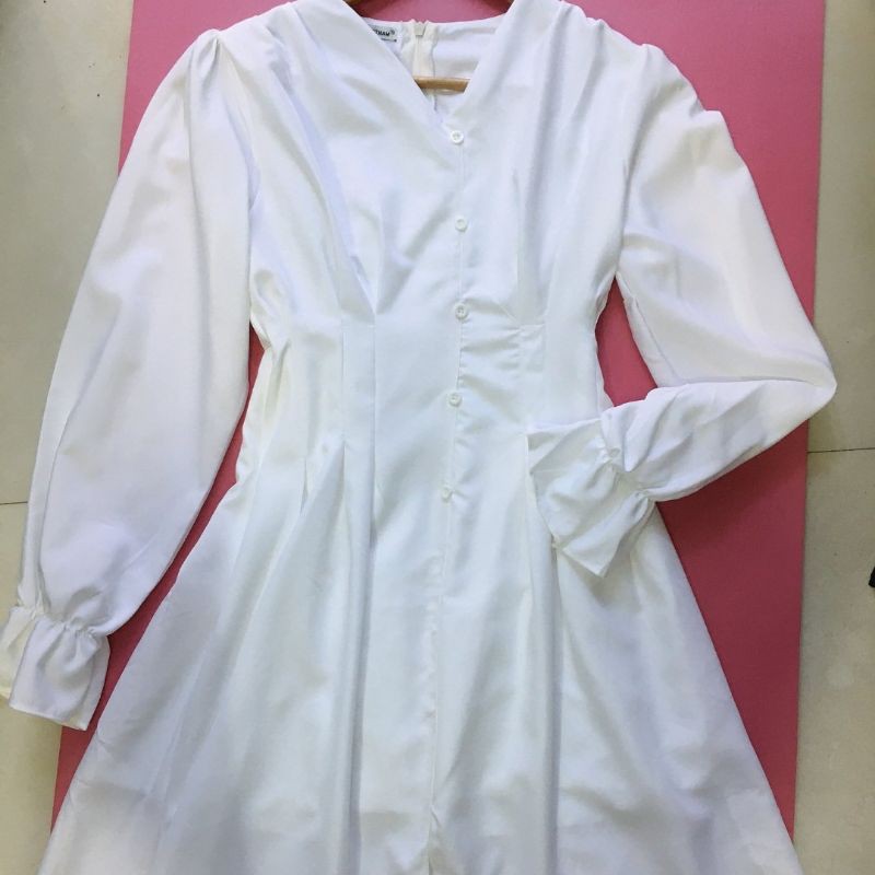 ĐẦM TRẮNG XẾP LI TAY DÀI BO NƠ