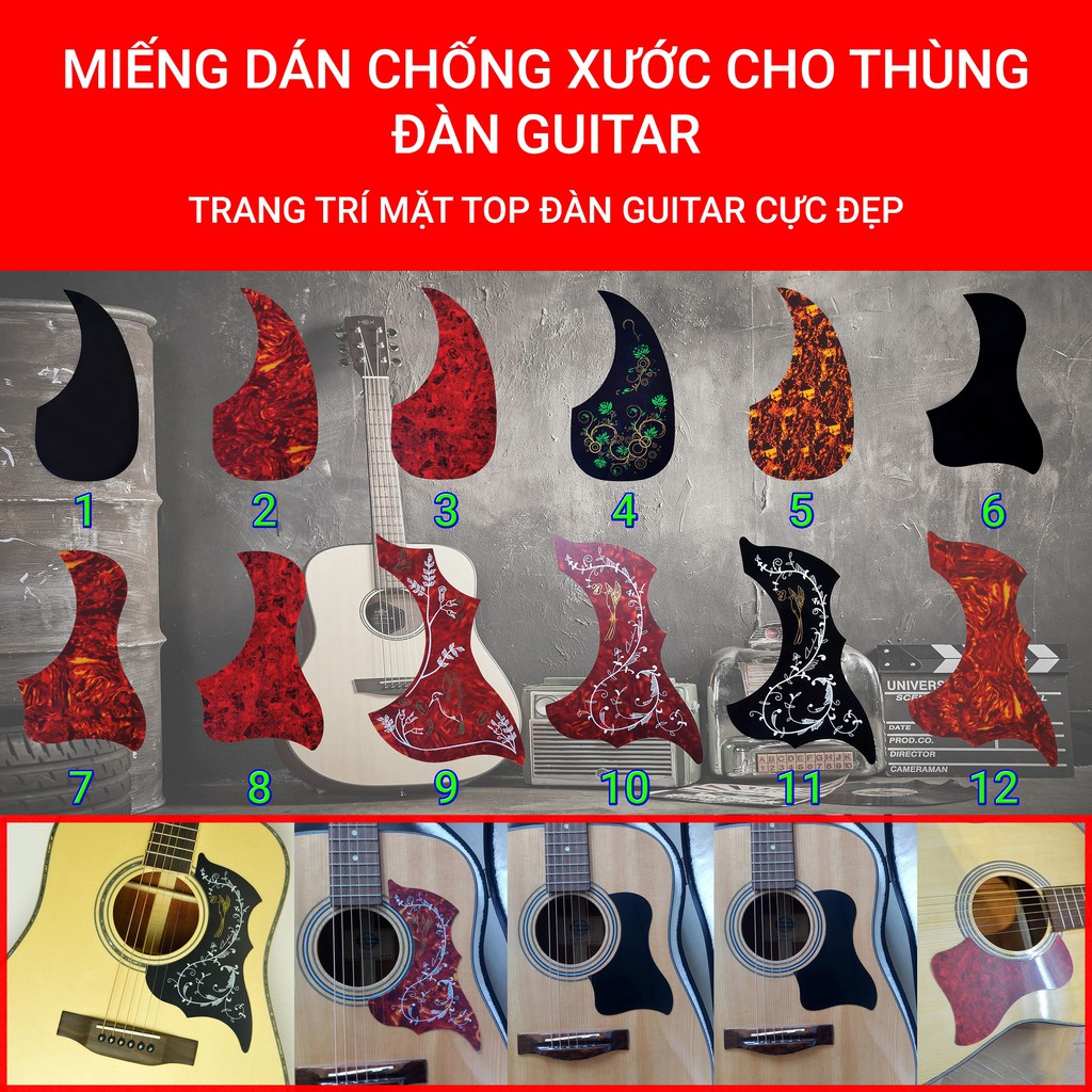 [Mã LIFEBOOK2 giảm 10% đơn 0Đ] 15 MẪU | Miếng dán chống xước thùng đàn Guitar | Trang trí thùng đàn Guitar