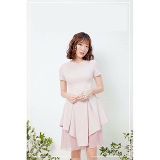 Đầm hồng xòe phối lưới