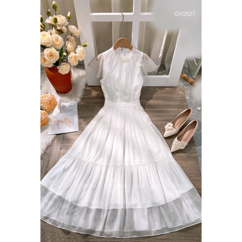 Váy trắng dáng dài đính ngọc thời trang Giian - VA0079
