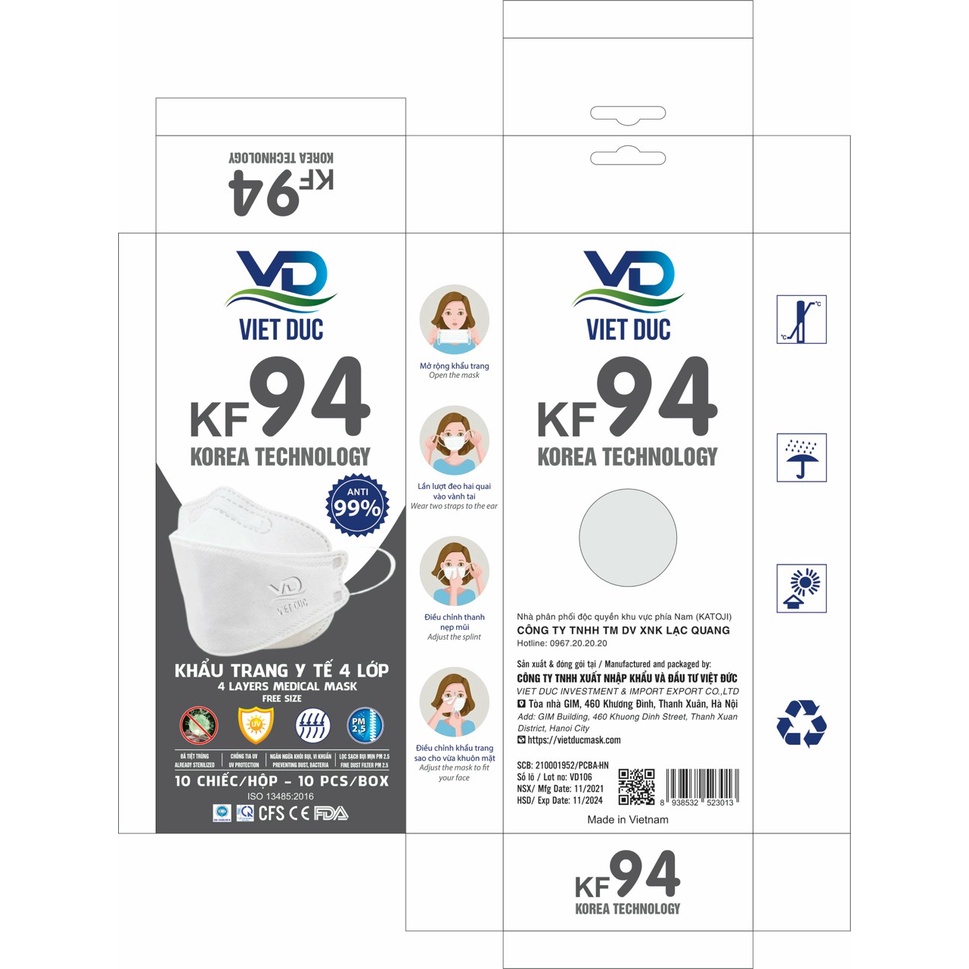 Khẩu trang kháng khuẩn 4D Hàn Quốc KF94 Việt Đức | BigBuy360 - bigbuy360.vn