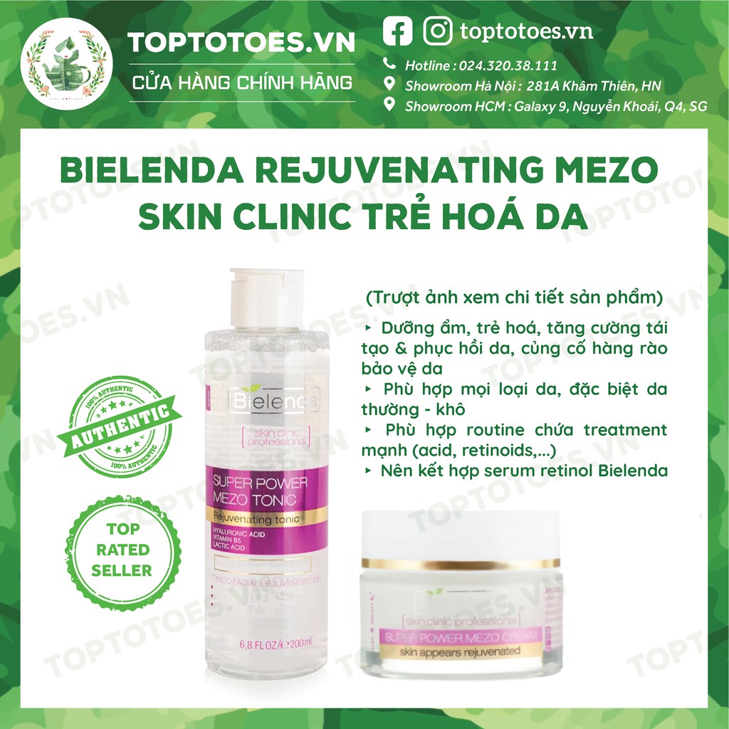 Toner &amp; Kem dưỡng Bielenda Rejuvenating Mezo Skin Clinic dưỡng ẩm sâu, phục hồi &amp; trẻ hoá da