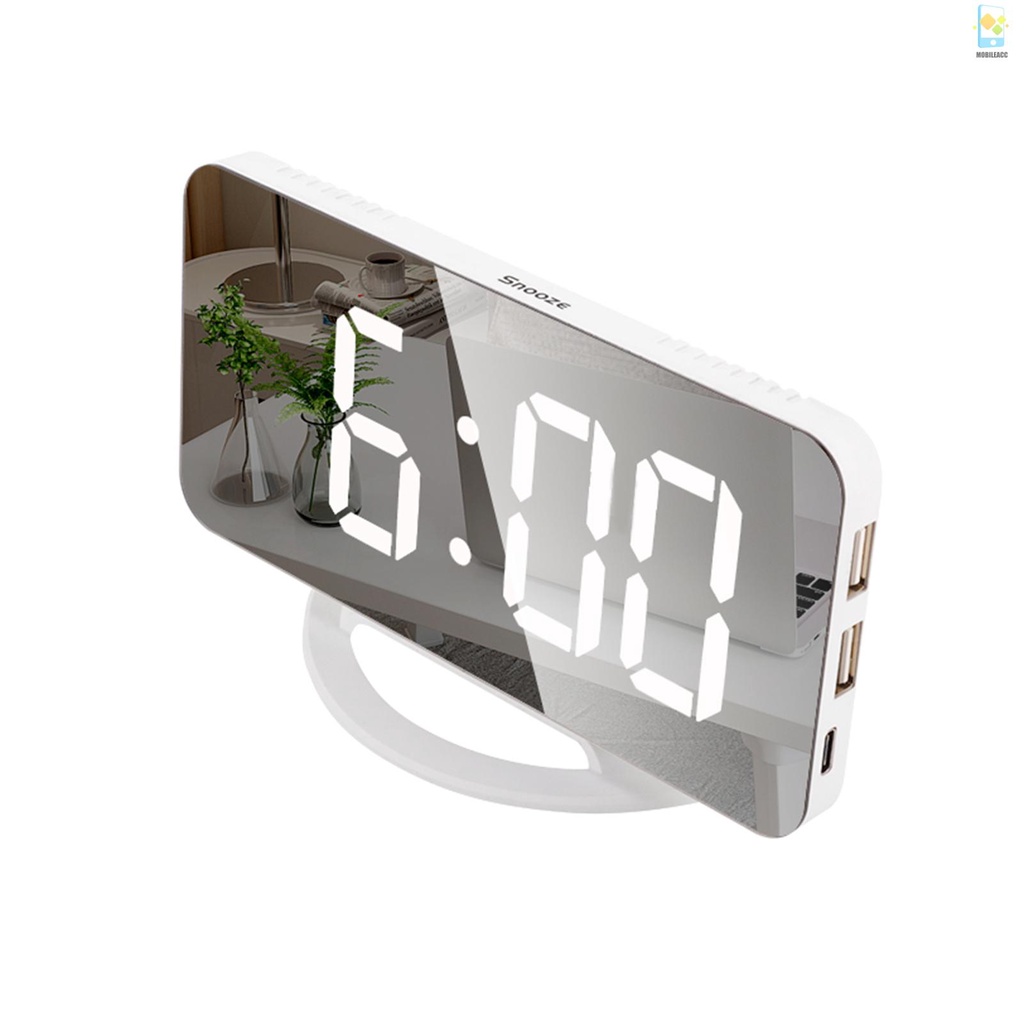 Mới Đồng Hồ Báo Thức Điện Tử Mini Mặt Gương Led 3 Chế Độ Điều Chỉnh Độ Sáng Tự Động