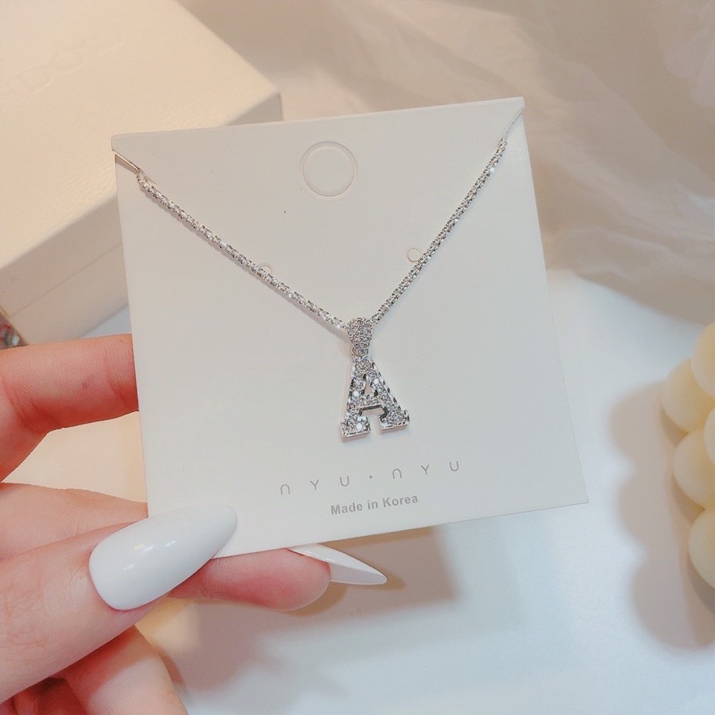 Dây chuyền bạc ta dây xù kim sa lấp lánh chữ cái đính đá viền phay sáng đẹp vòng cổ nữ bạc thật CHY SILVER