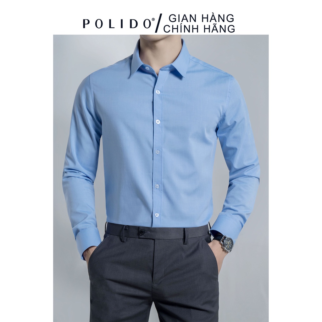 Áo Sơ Mi Nam Trơn CEFFYLO xanh da trời nhạt vải Cotton thấm hút, chống nhăn form Slimfit | BigBuy360 - bigbuy360.vn