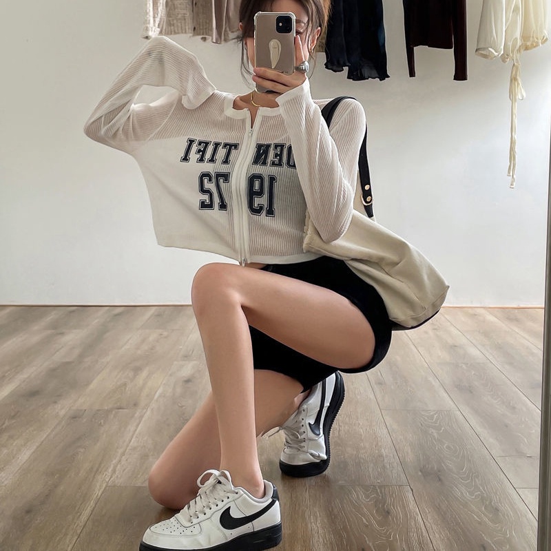 Thời Trang Nữ Mới Mùa Thu Ngắn Hàng Đầu Thời Trang Hàn Quốc Áo Khoác Cardigan Dáng Dài