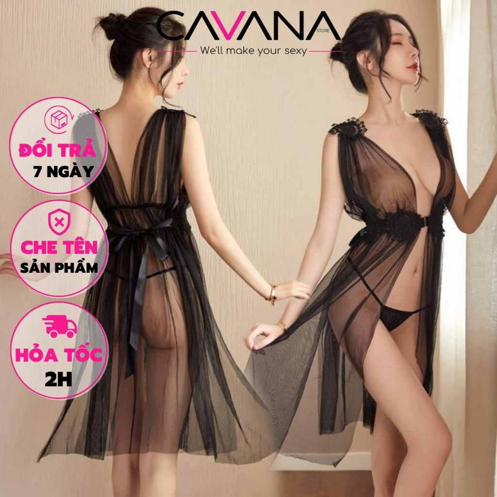 Đầm ngủ sexy, váy ngủ sexy gợi cảm voan trong suốt cao cấp dáng dài kèm quần lọt khe N03 - CAVANA STORE