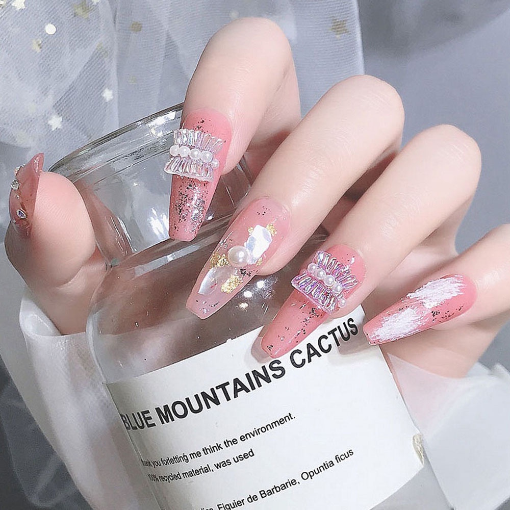 [Hàng mới về] Hộp 12 ngăn hoa resin nơ ruy băng váy gấu bướm AB màu kẹo trang trí móng cho salon