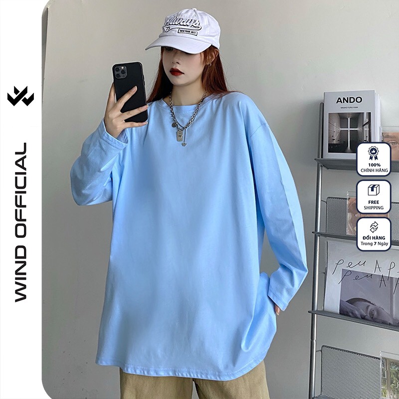 Áo thun tay dài Wind phông unisex form rộng Trơn nam nữ cotton oversize ulzzang