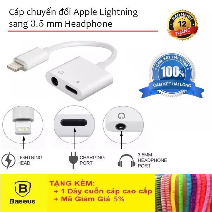 Cáp Chuyển Đổi Lightning Sang Jack 3.5mmHỗ Trợ MicJack Chuyển Đổi Tai Nghe Dành Cho Các Dòng iPhone 6,7,8,X,11,12,...