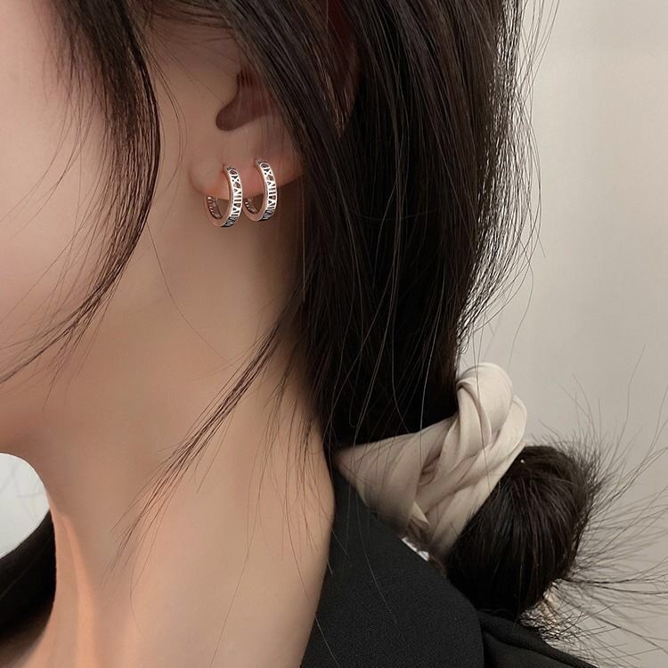 Bông tai bạc 925 khuyên tai bạc nữ kiểu số dạng bấm nhỏ gọn-AURASILER-KT42