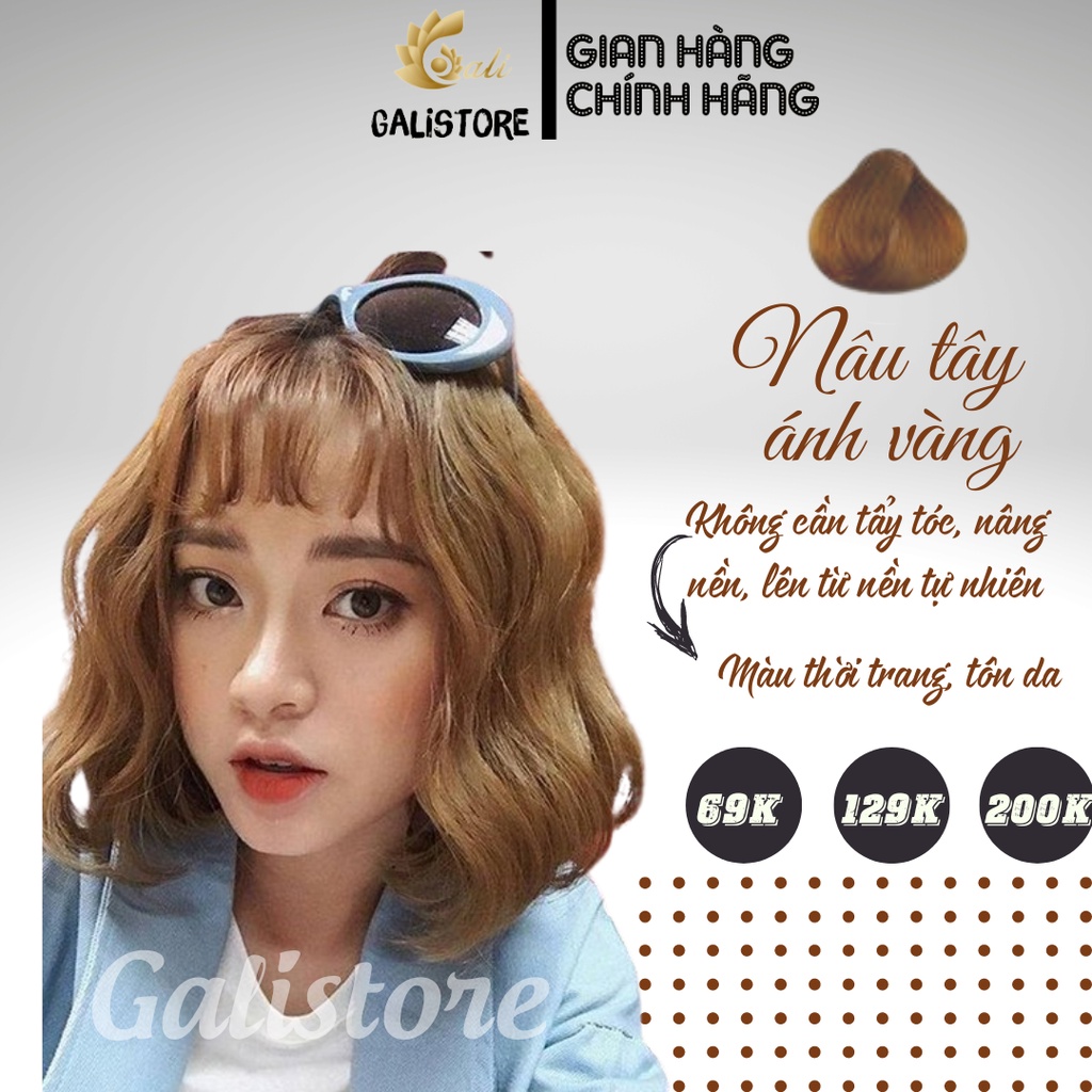 thuốc nhuộm tóc nâu tây ánh vàng +tặng oxy trợ
