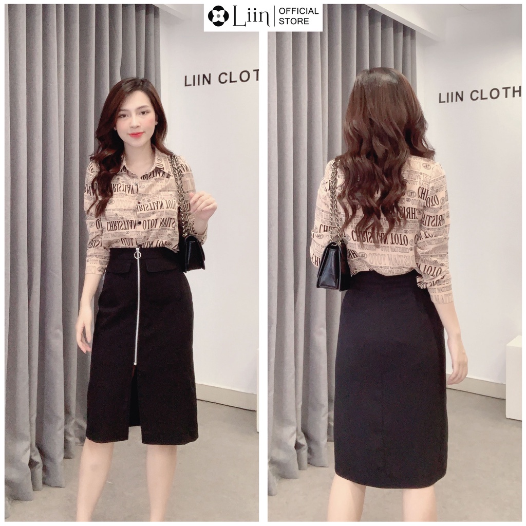Áo Sơ Mi nữ công sở họa tiết in hình chữ báo chí kiểu dáng trẻ trung, năng động Liin Clothing SM3813