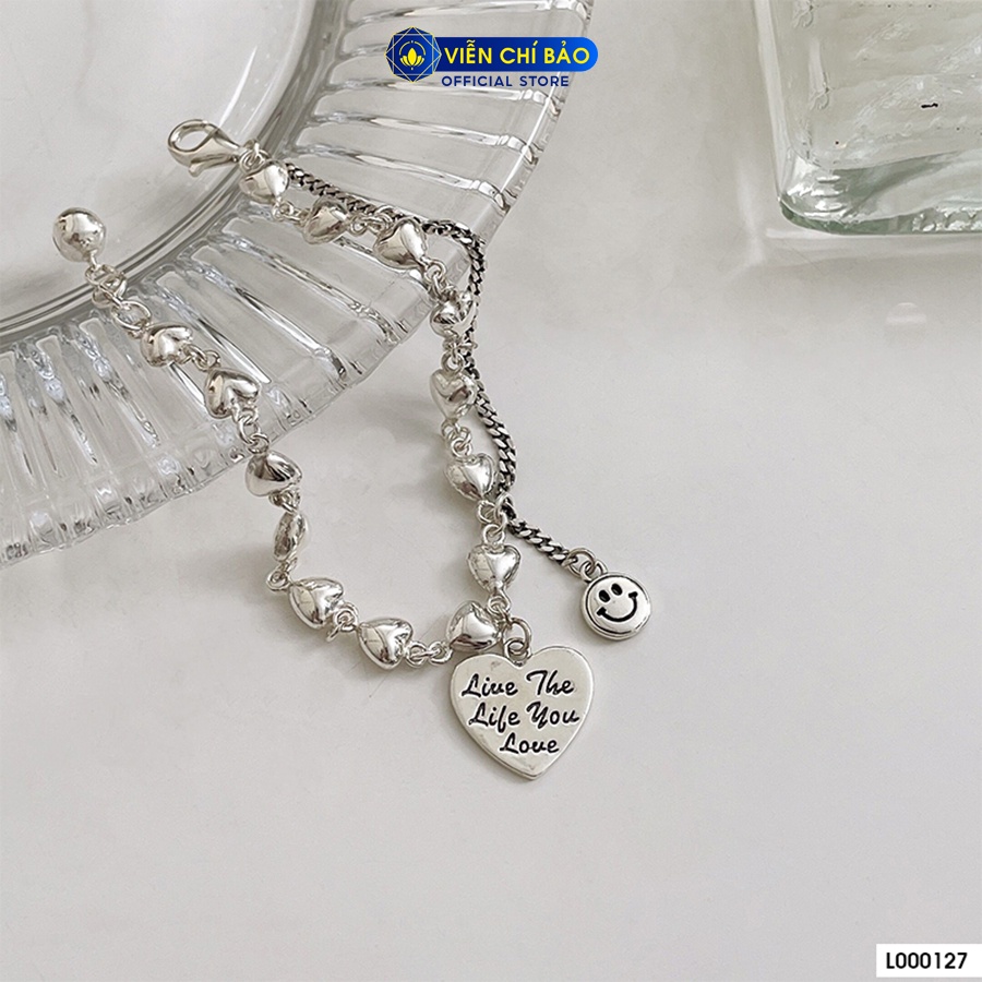 Lắc tay bạc nữ tim xích charm mặt cười chất liệu bạc 925 thời trang phụ kiện trang sức Viễn Chí Bảo L000127
