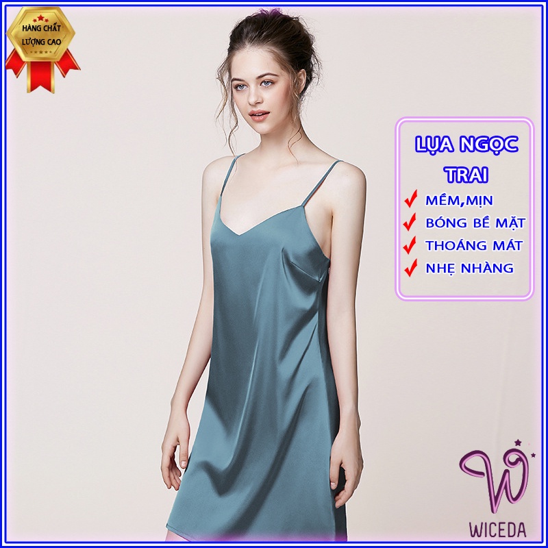 Váy ngủ 2 dây lụa đẹp,Đầm ngủ hai dây dễ thương chất lụa ngọc trai cao cấp WICEDA VD370