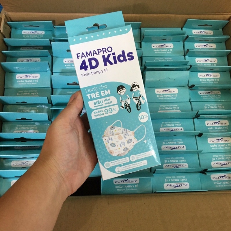Khẩu Trang FAMAPRO 4D Trẻ Em - Hộp 10 Cái