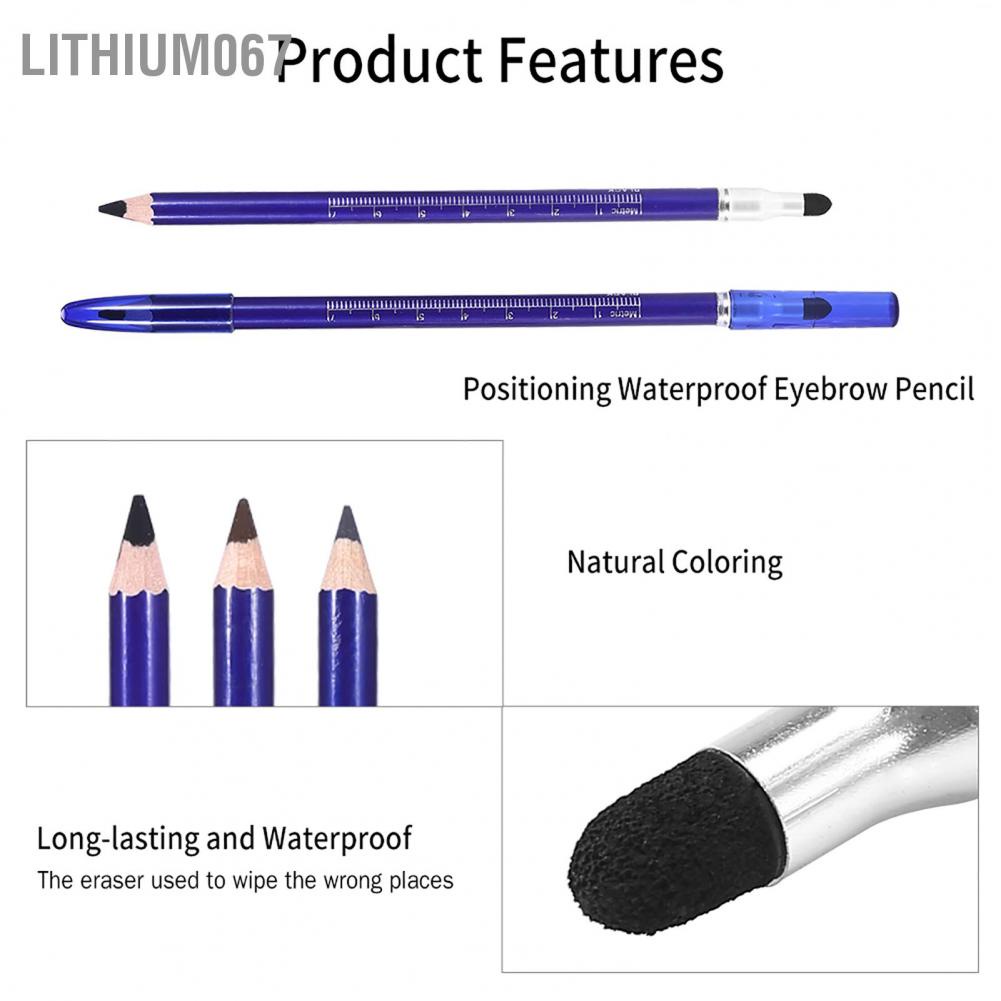 Lithium067 3 Colors Semi-permanent Microblading Tattoo Tool Positioning Double-Head Eyebrow Pencil Bút định hình