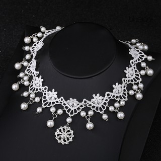 Bluelans Nữ Ngọc Trai Giả Cubic Zirconia Kẻ Sọc Mặt Dây Chuyền Ren Choker Vòng Cổ Mũ