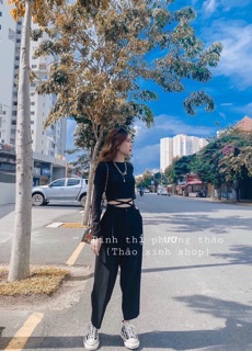 Áo croptop cột dây eo tay dài B2z7u