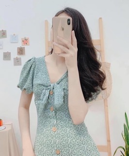 [SẴN] VÁY HOA CỔ NƠ CÚC GỖ