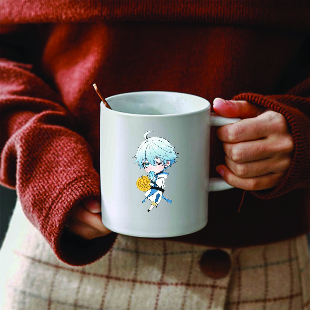 Cốc sứ trắng in hình GENSHIN IMPACT game anime chibi dễ thương xinh xắn tiện lợi M1