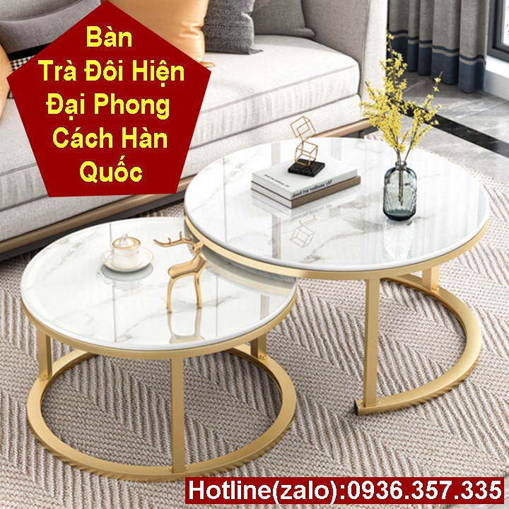 Bàn Trà Đôi Mặt Giả Đá Phòng Khách Hiện Đại⚡⚡Bàn Trà Tròn Thông Minh Sơn Tĩnh Điện Sang Trọng Tiện Dụng