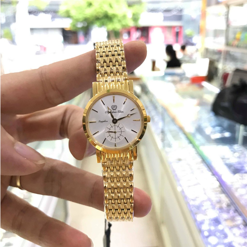 Đồng hồ nữ OLYMPIA STAR 58082-04MSK vàng full hộp chính hãng, kính sapphire chống xư