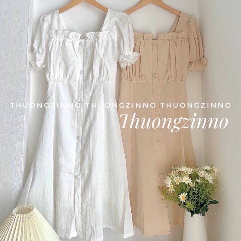 Váy cúc bọc Laly thiết kế trẻ trung mặc được hai kiểu Đầm ulzzang trễ vai