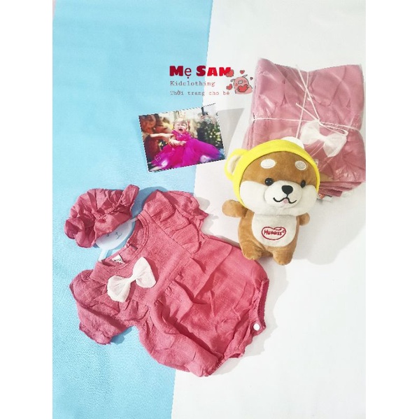 (Clip độc quyền)Set Áo liền quần kèm mũ bé gái dáng rộng trẻ em, Body suit sơ sinh một mảnh 3kg - 10kg